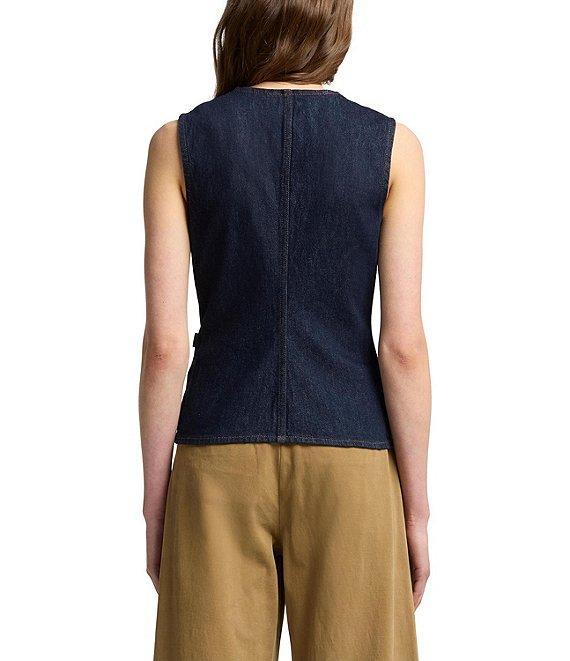 7 For All Mankind Lady V-Neck Sleeveless Button Front Coordinating Denim Vest Product Image