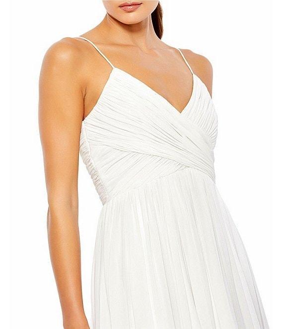 Mac Duggal Chiffon V-Neck Sleeveless Faux Wrap Flowy Midi Dress Product Image