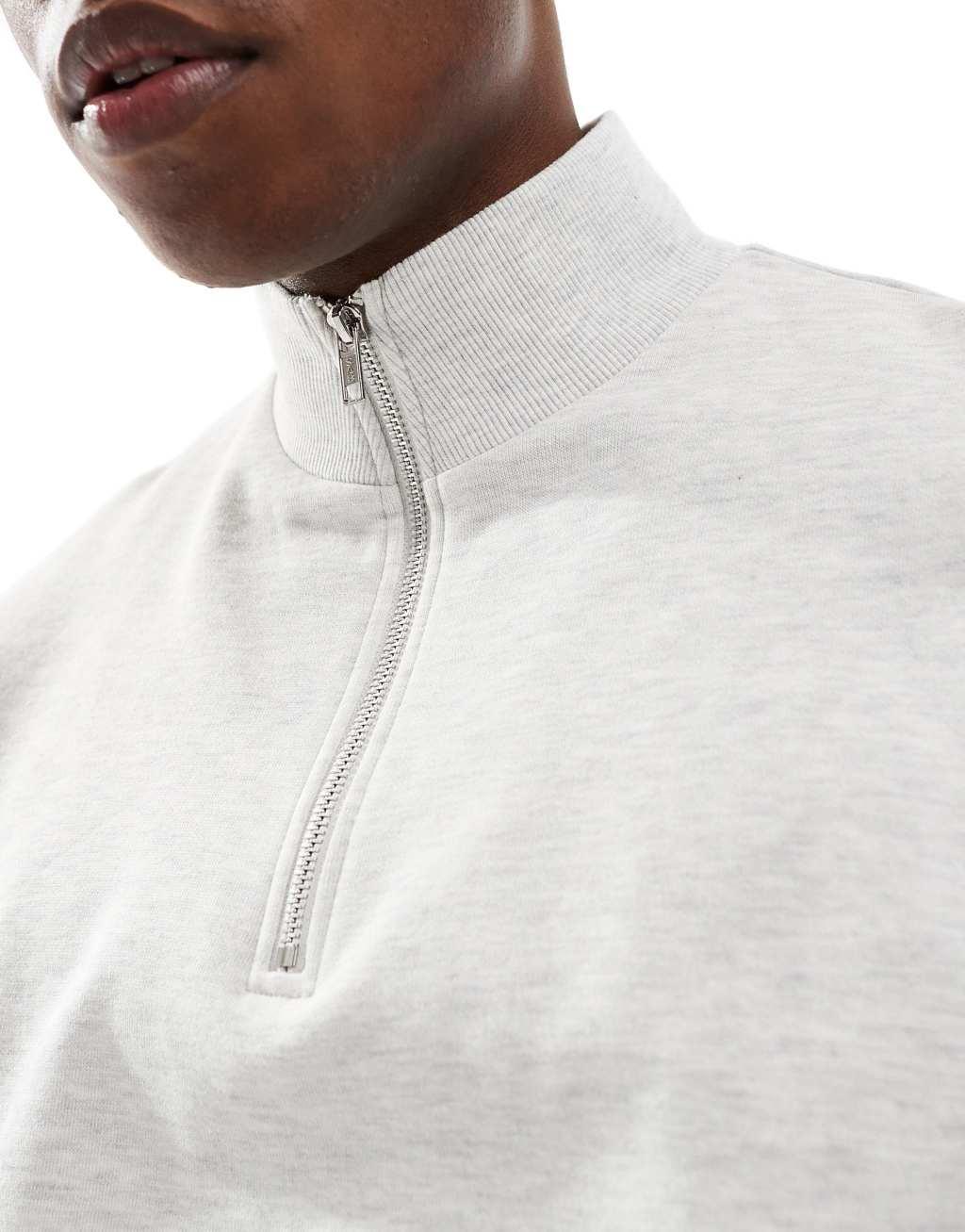 ASOS DESIGN essential boxy oversized sweatshirt with quarter zip in white heather Product Image