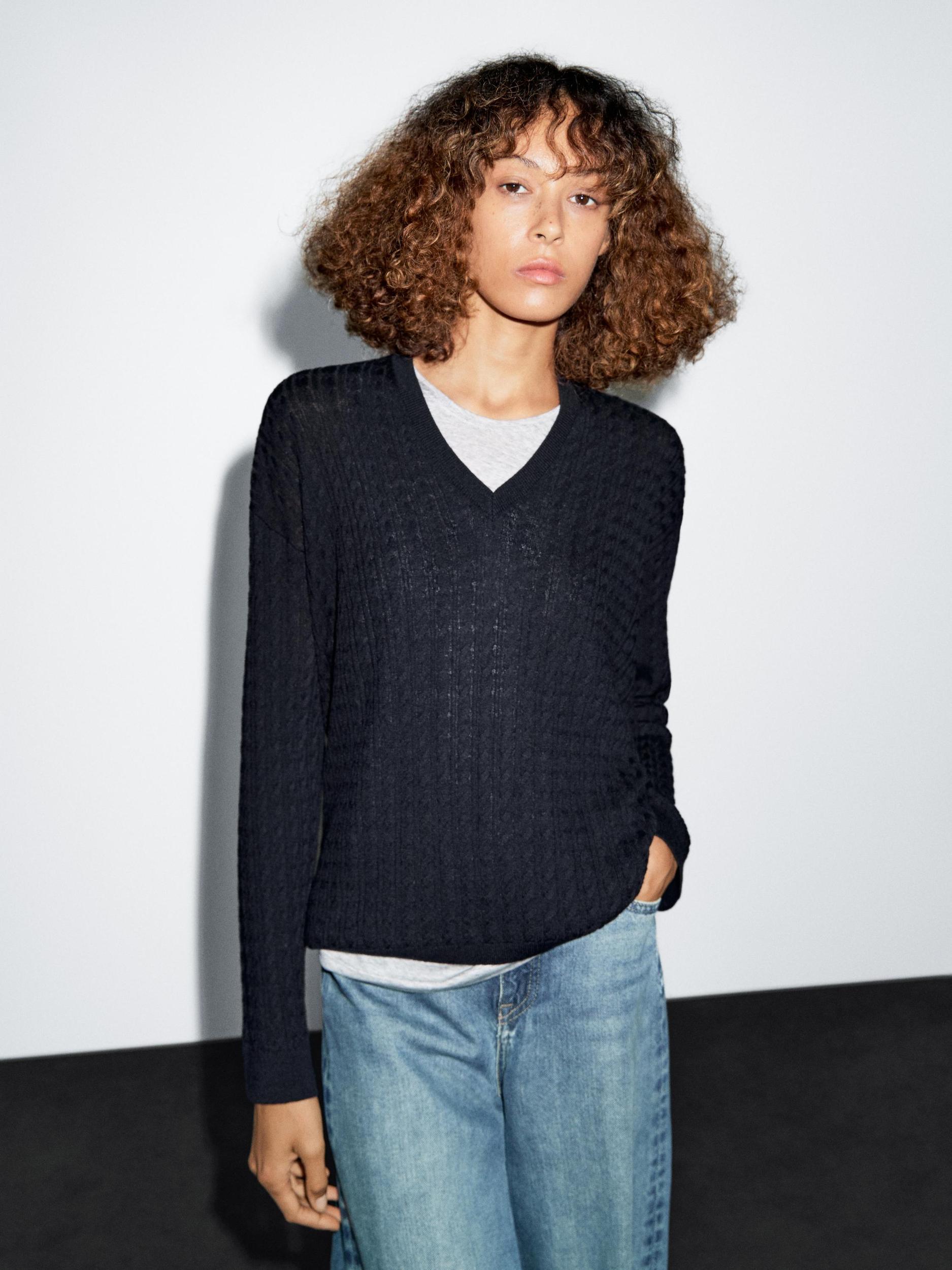 V-neck cable-knit sweater Product Image