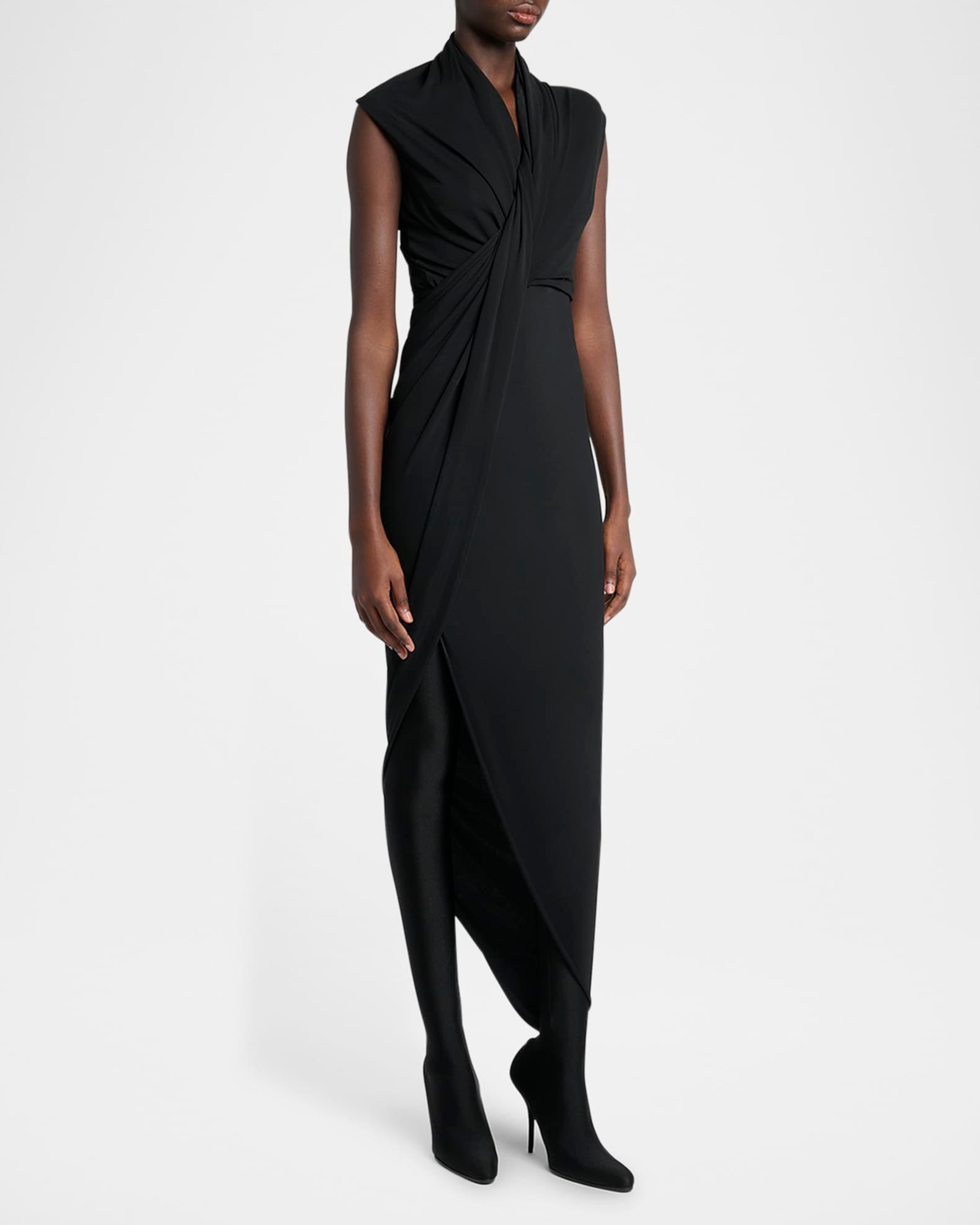 Draped Sleeveless Asymmetric Midi Dress Product Image