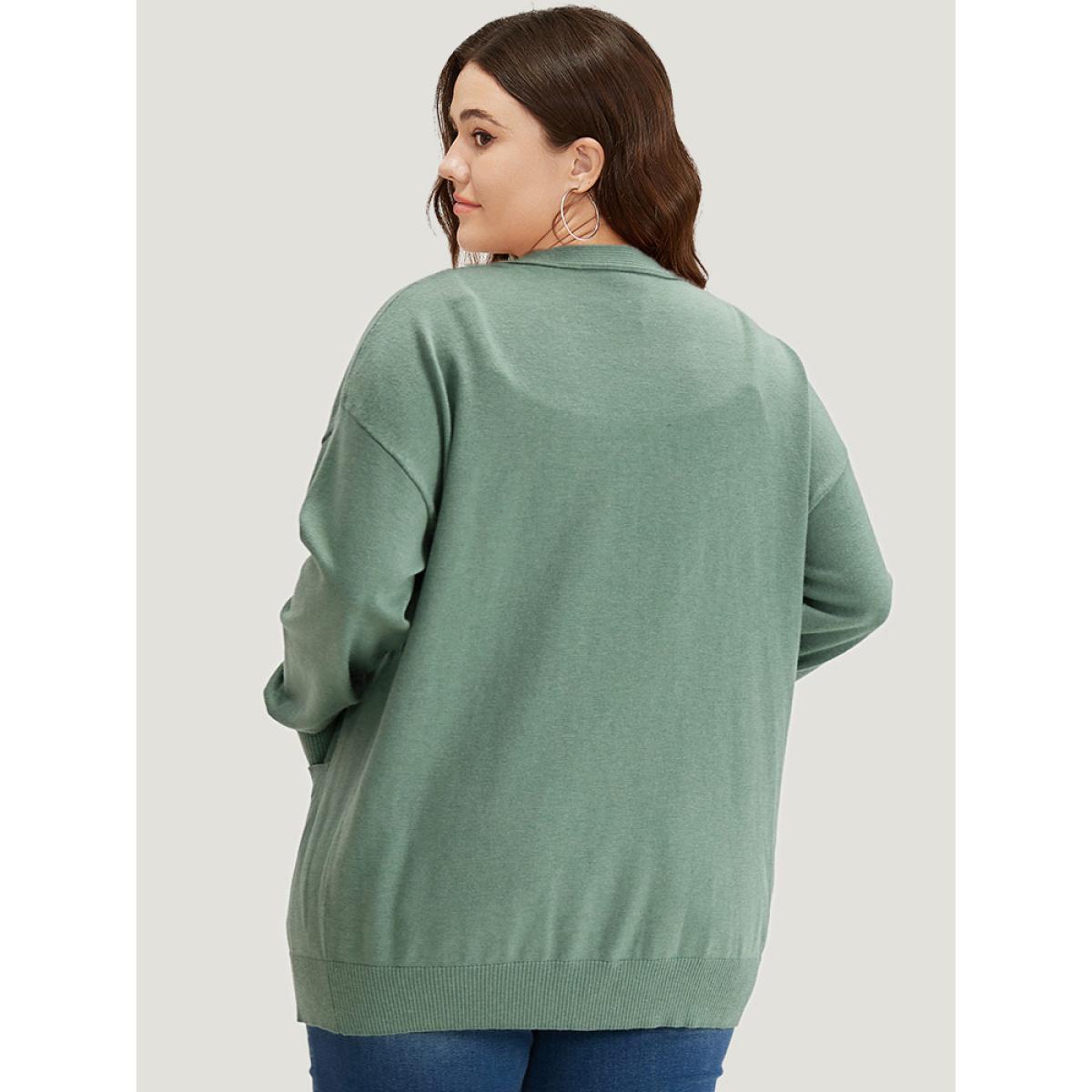 Plus Size Supersoft Essentials Patched Pocket Drop Shoulder Cardigan Green Women Casual Loose Long Sleeve Dailywear Cardigans BloomChic 12/L Product Image
