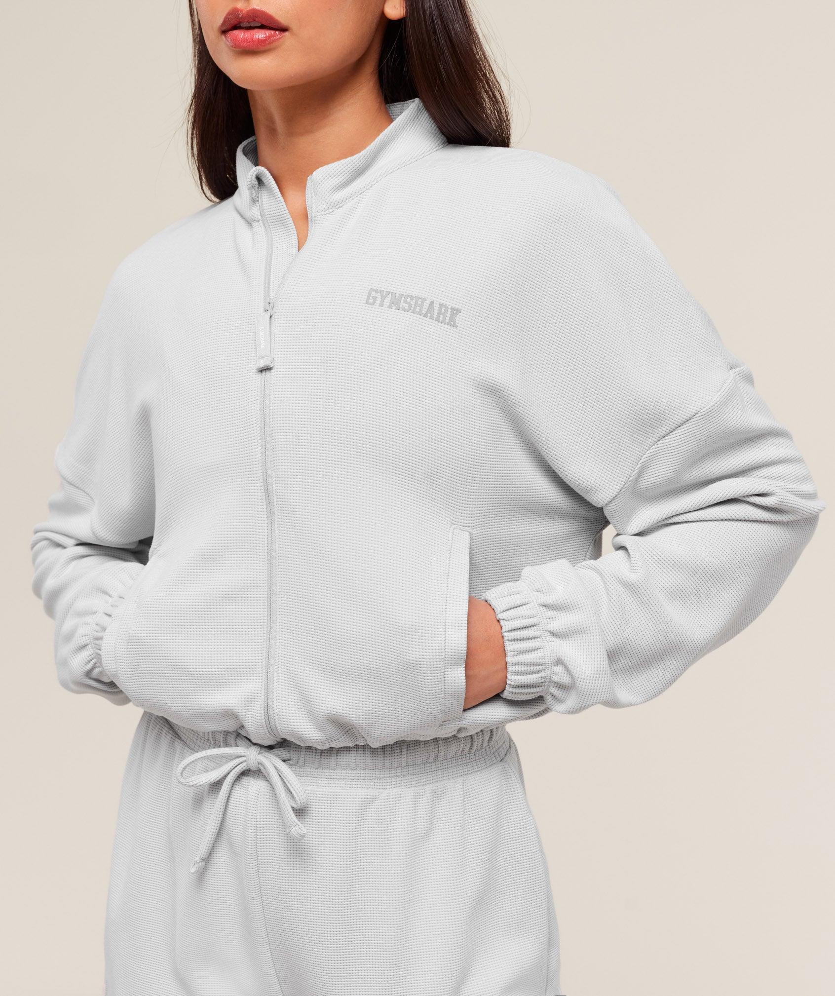 Gymshark Waffle Midi Zip Up Jacket - Light Grey Female Product Image