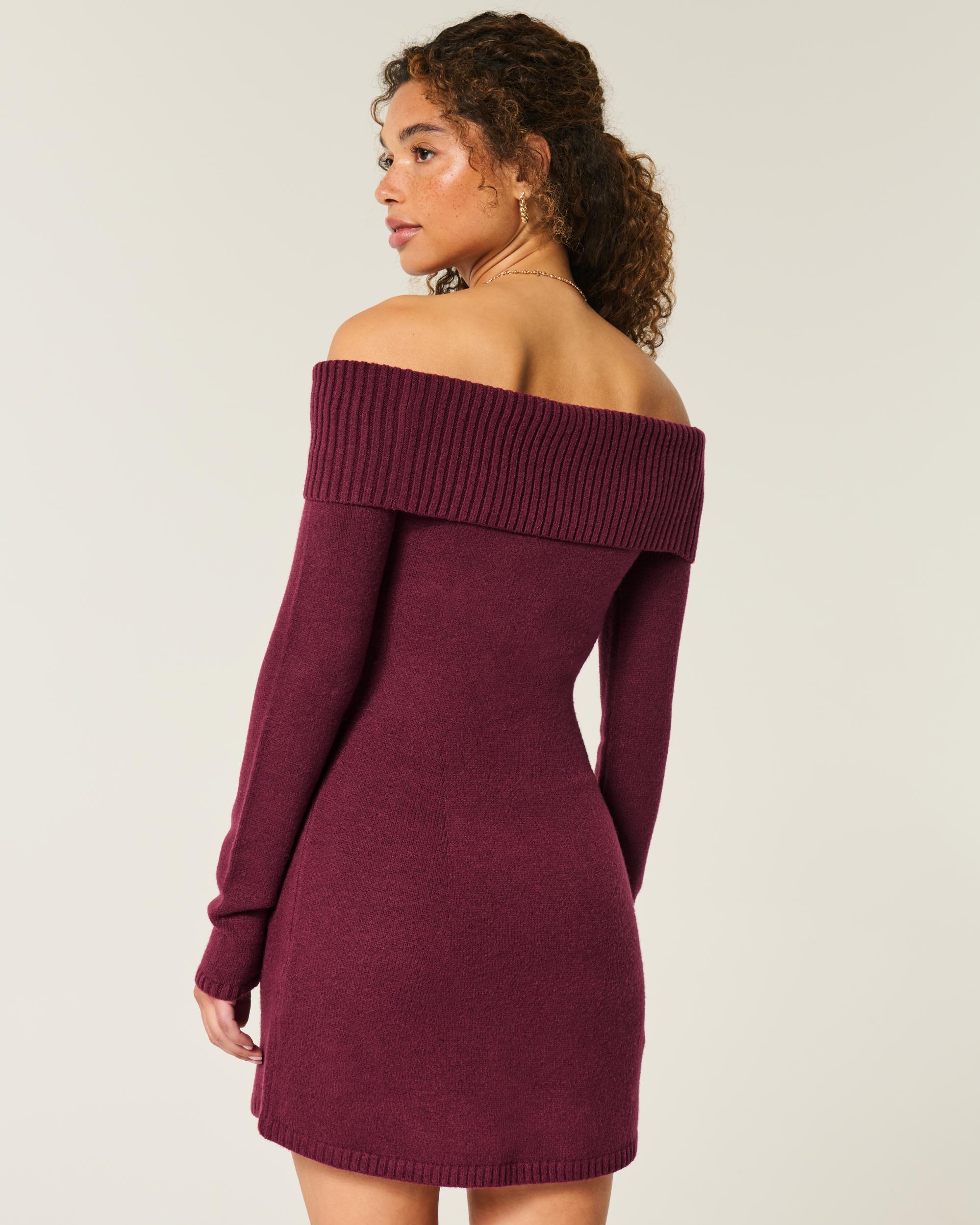 Off-the-Shoulder Twist Bust Sweater Dress Product Image