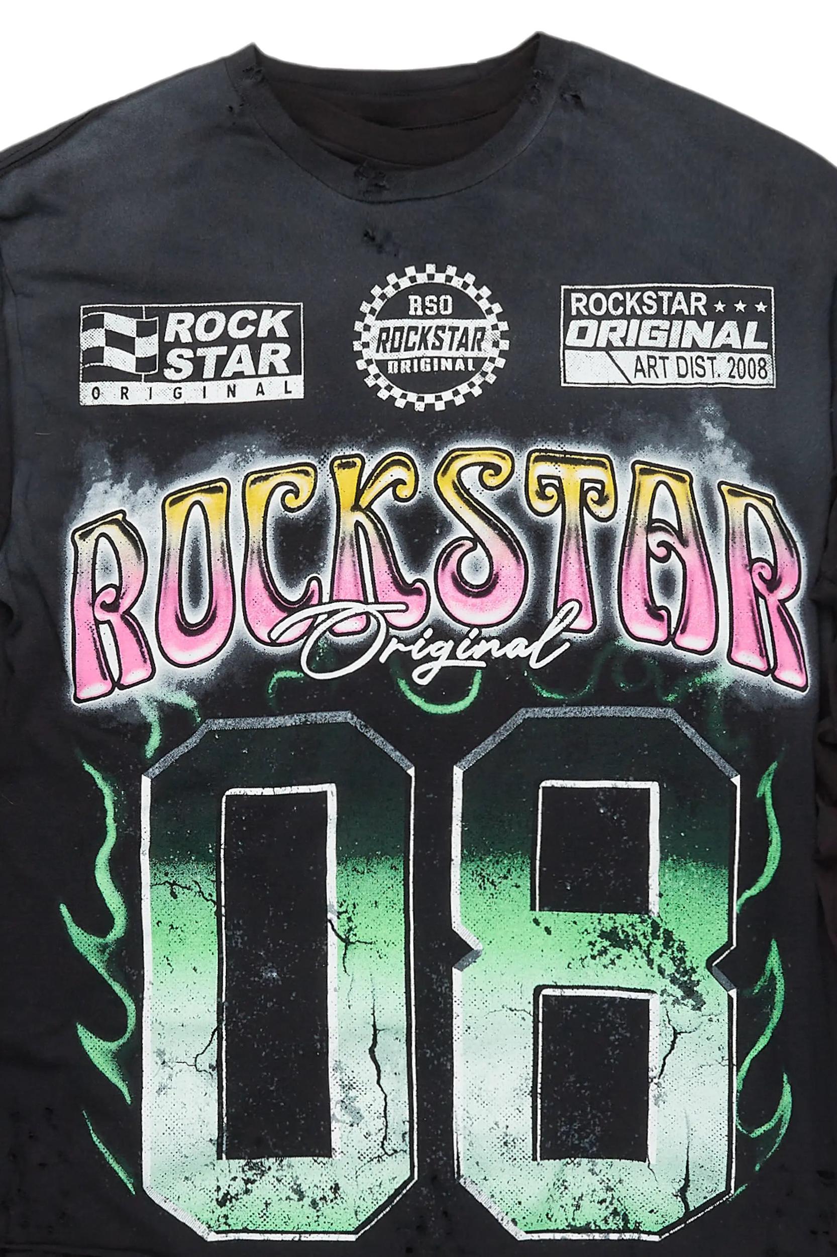 Quito Black Double Layer Graphic T-Shirt Male Product Image