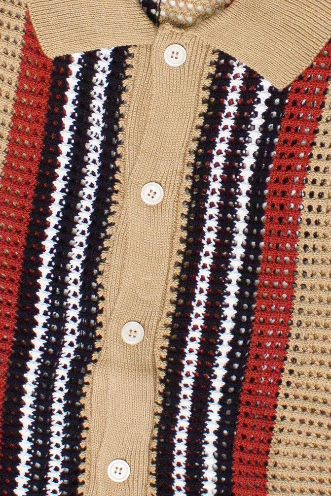 Striped Knit Mesh Button Up Shirt Product Image