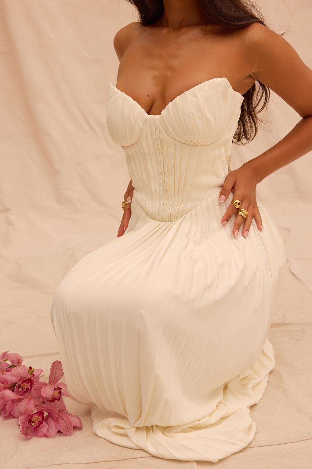 Amorata Ivory Pleated Maxi Dress Product Image