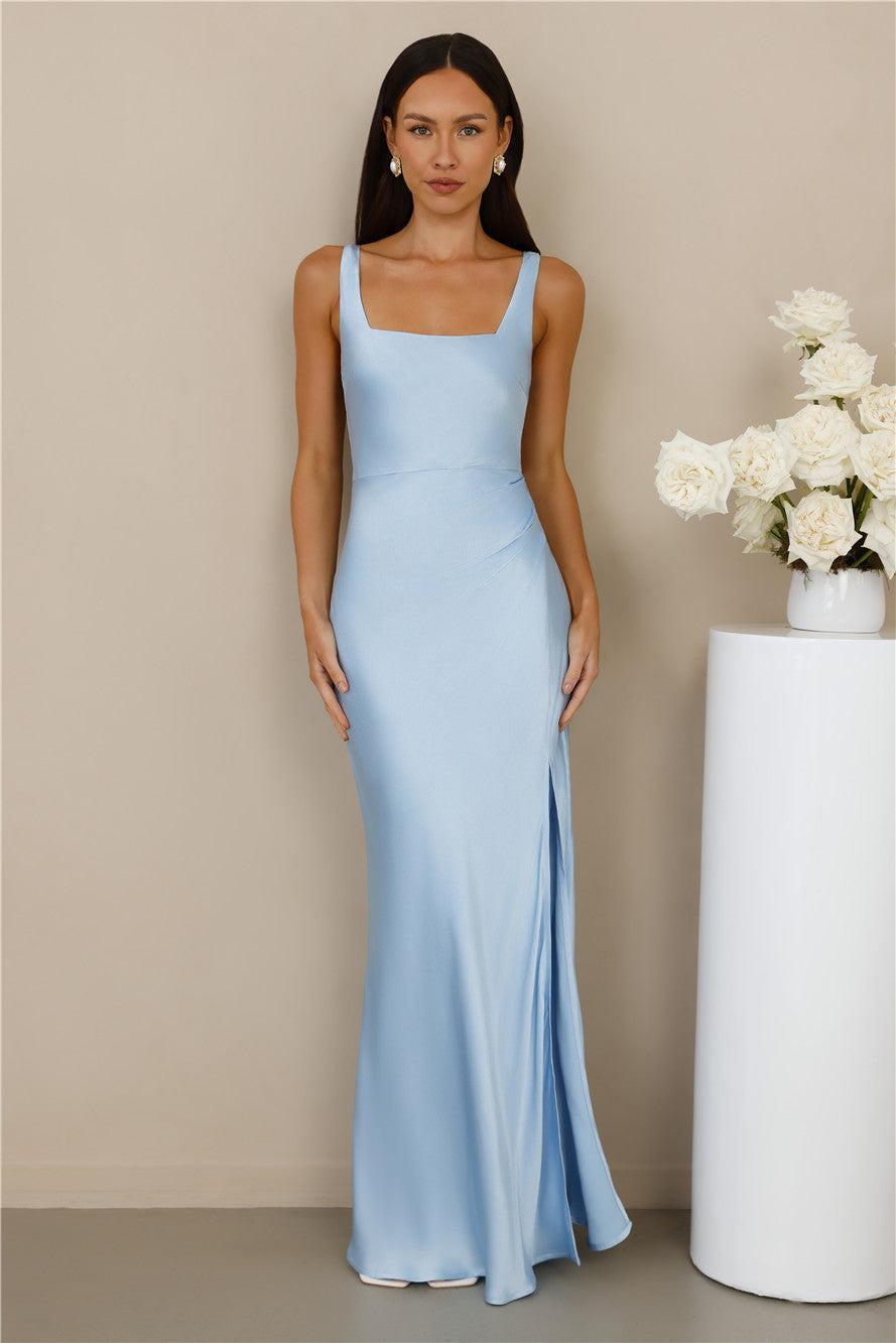 The Evelina Satin Maxi Dress Blue Product Image