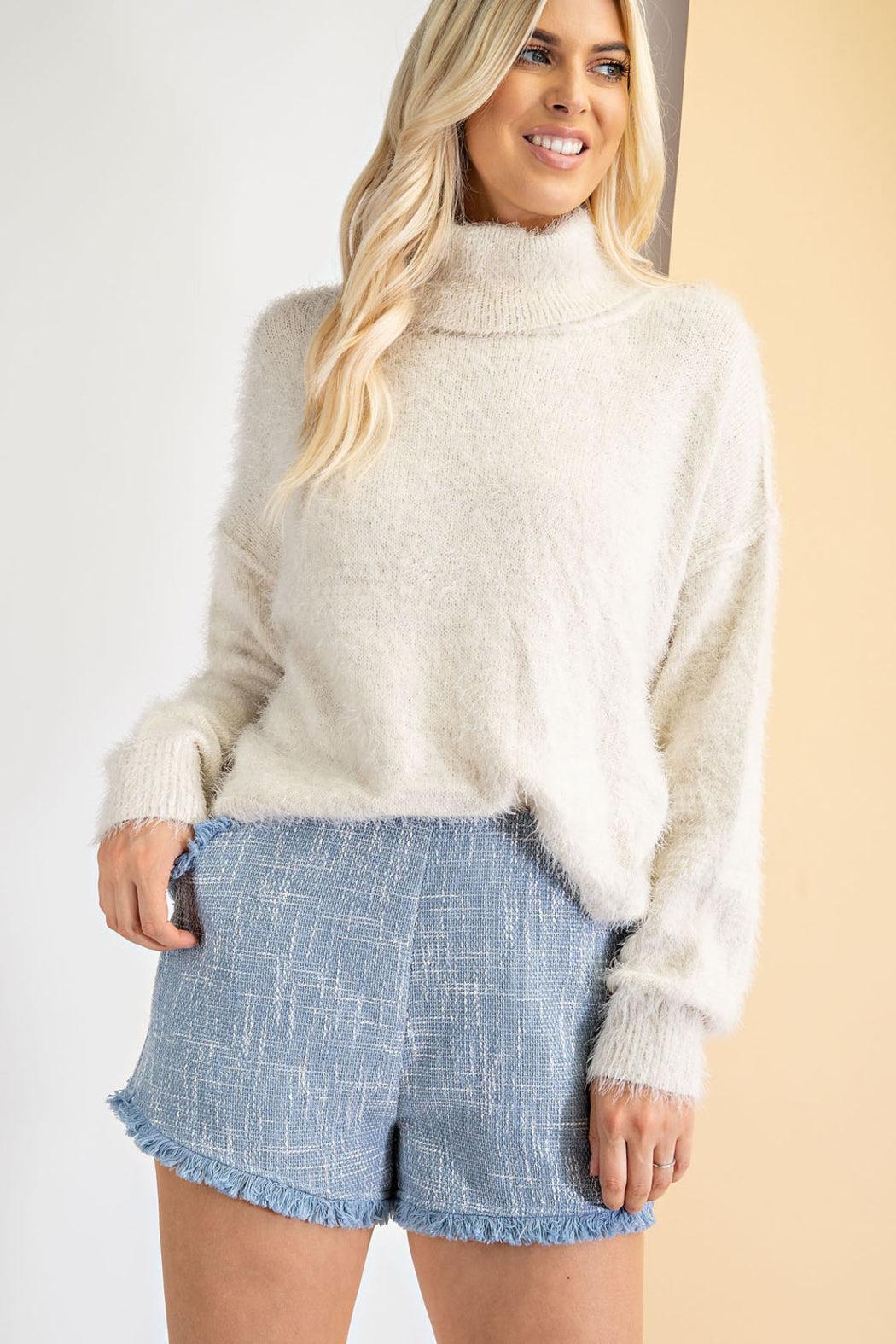 Fuzzy Knit Turtleneck Sweater Product Image