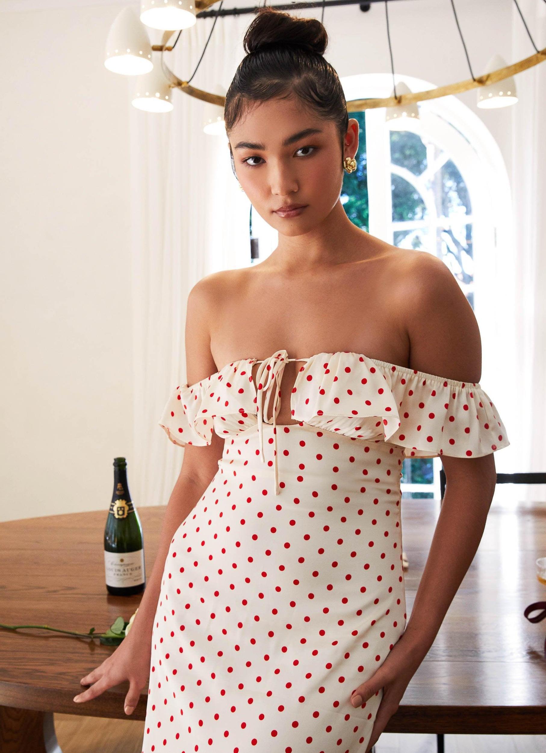 Scarlet Cherry Maxi Dress - Red Polka Dot Product Image