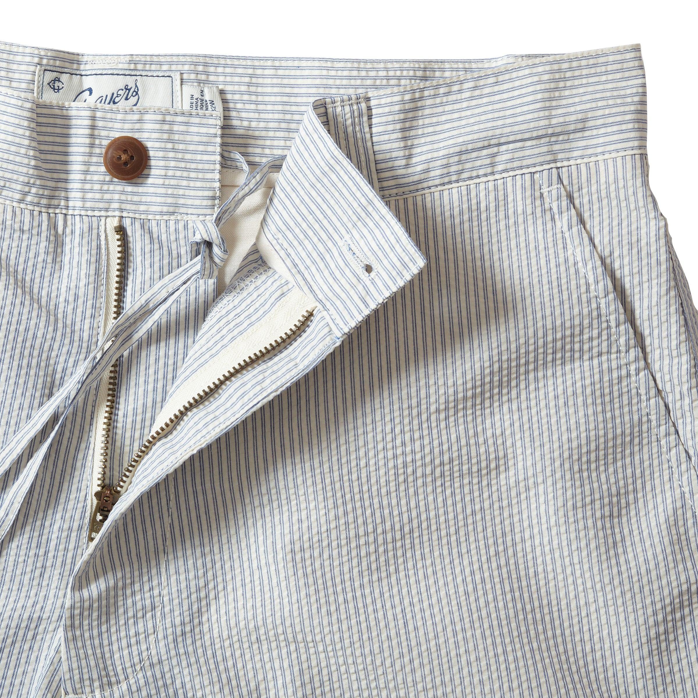 Seersucker Drawcord Shorts - Cream Blue Stripe * Product Image