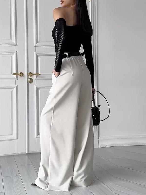 High Waisted Loose Pleated Solid Color Split-Joint Suit Pants Trousers Product Image