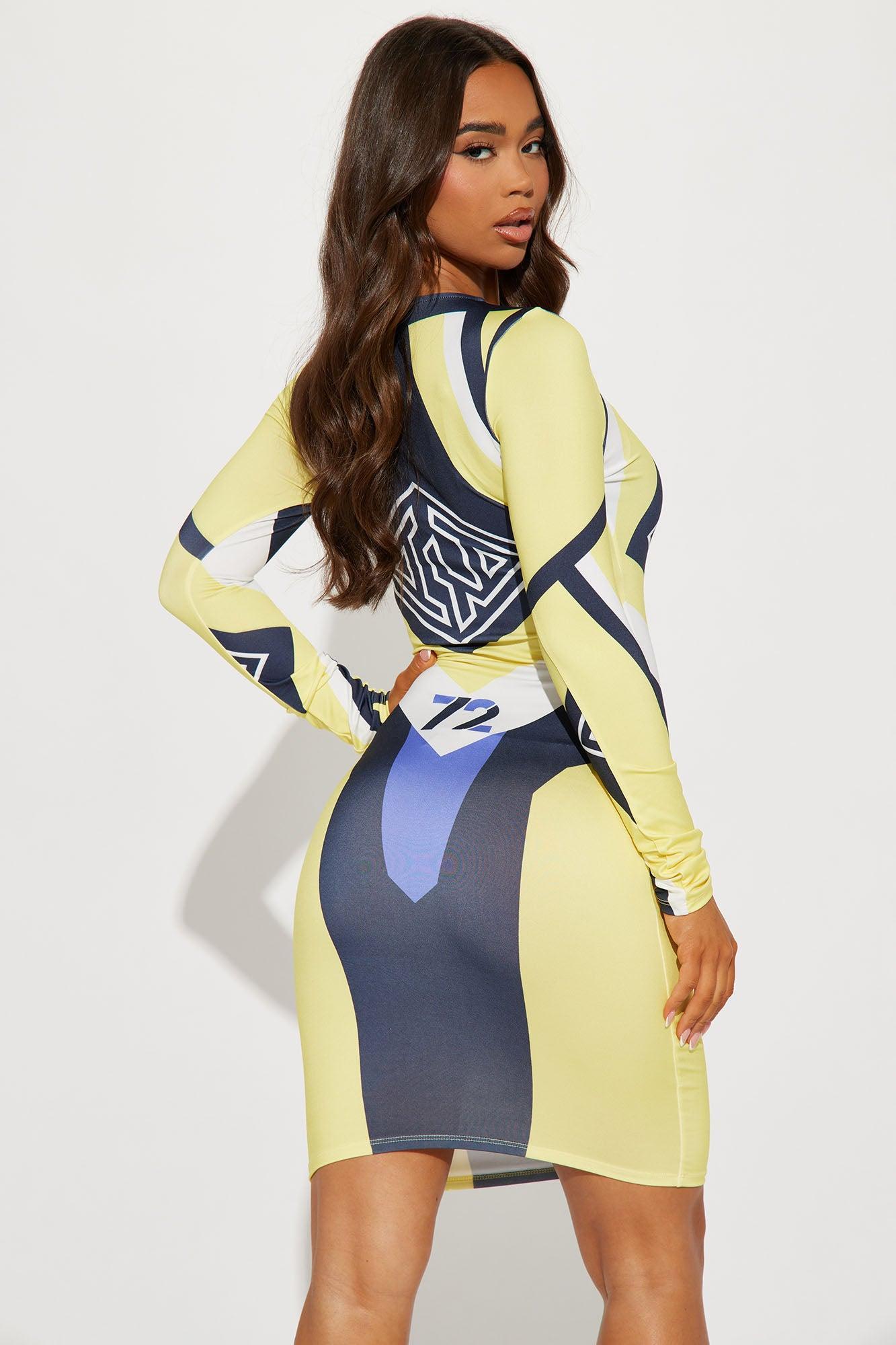 Race You There Midi Dress - Black/Yellow Product Image