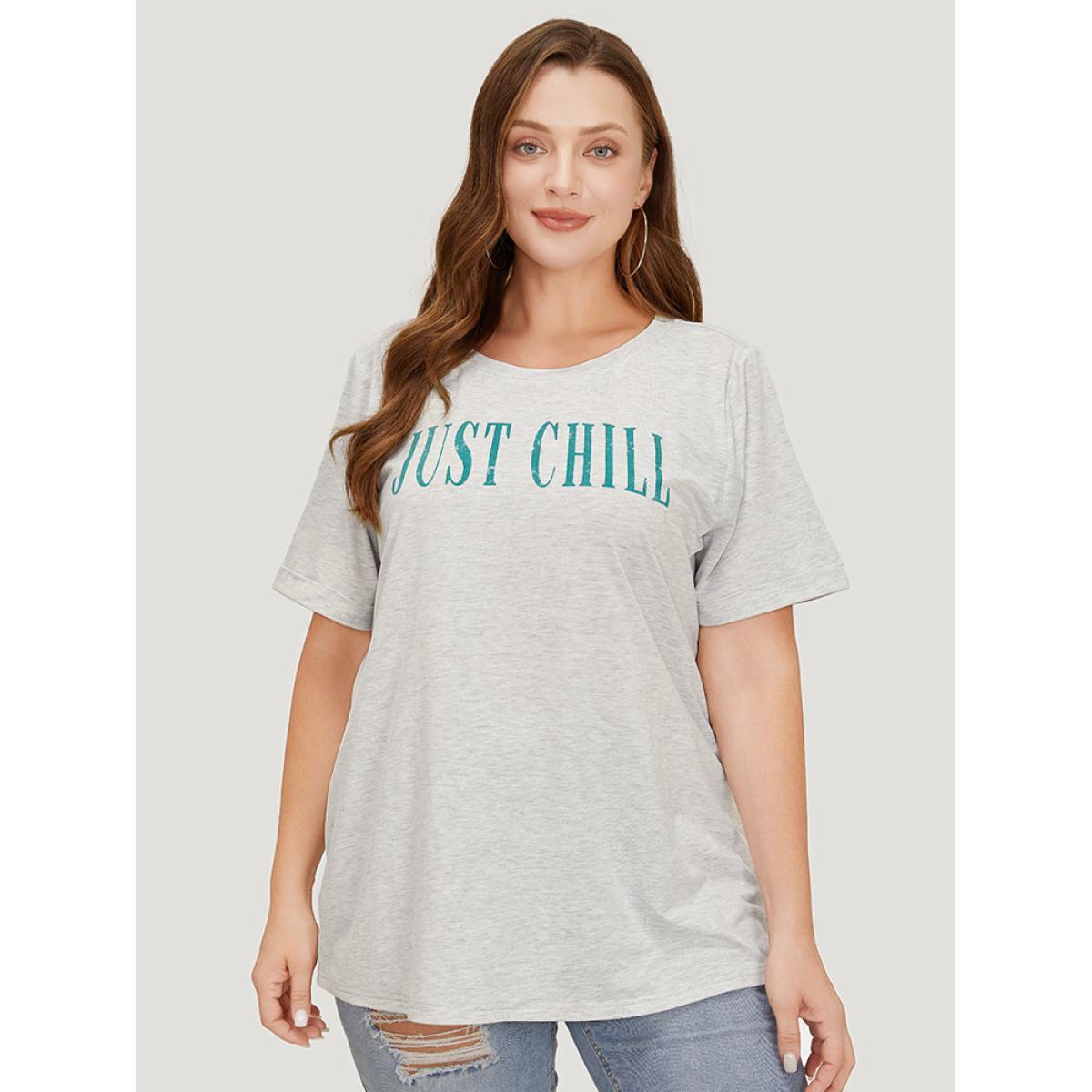 Plus Size Letter Print Short Sleeve Heather T-shirt LightGray Women Casual Heather Graphic Dailywear T-shirts BloomChic 22-24/3X Product Image