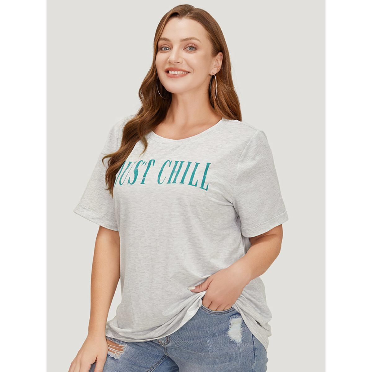 Plus Size Letter Print Short Sleeve Heather T-shirt LightGray Women Casual Heather Graphic Dailywear T-shirts BloomChic 22-24/3X Product Image