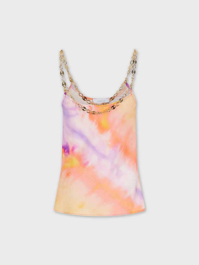 ORANGE TIE-DYE TOP IN PRINTED SATIN Product Image