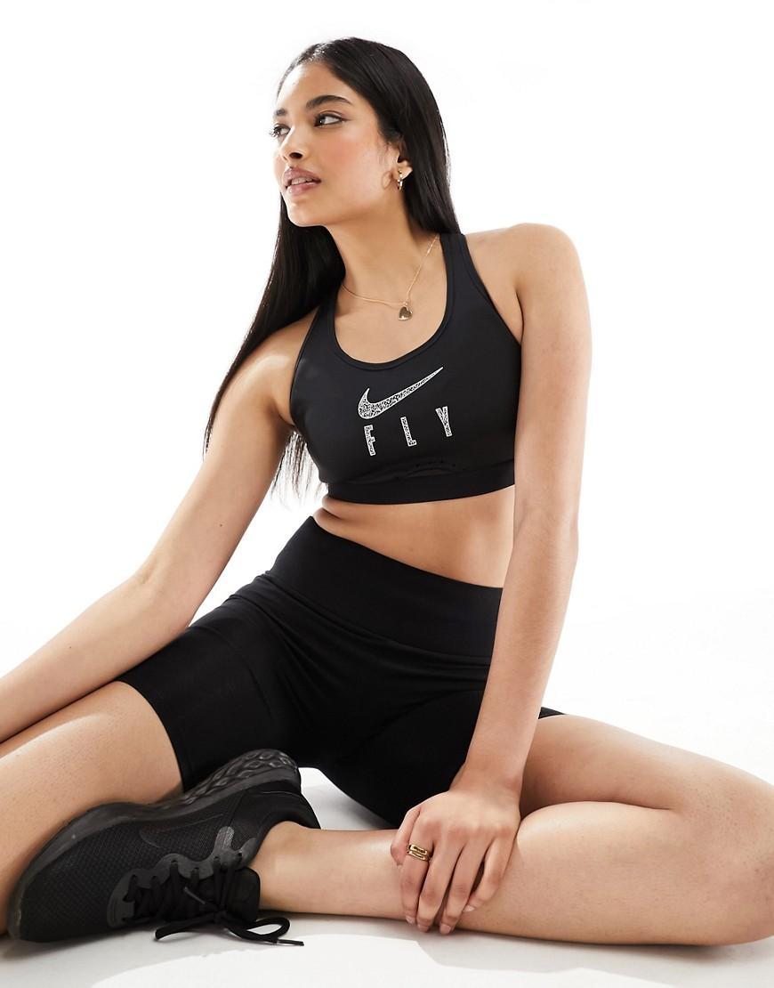 Nike Basketball Dri-FIT Swoosh bra in black Product Image