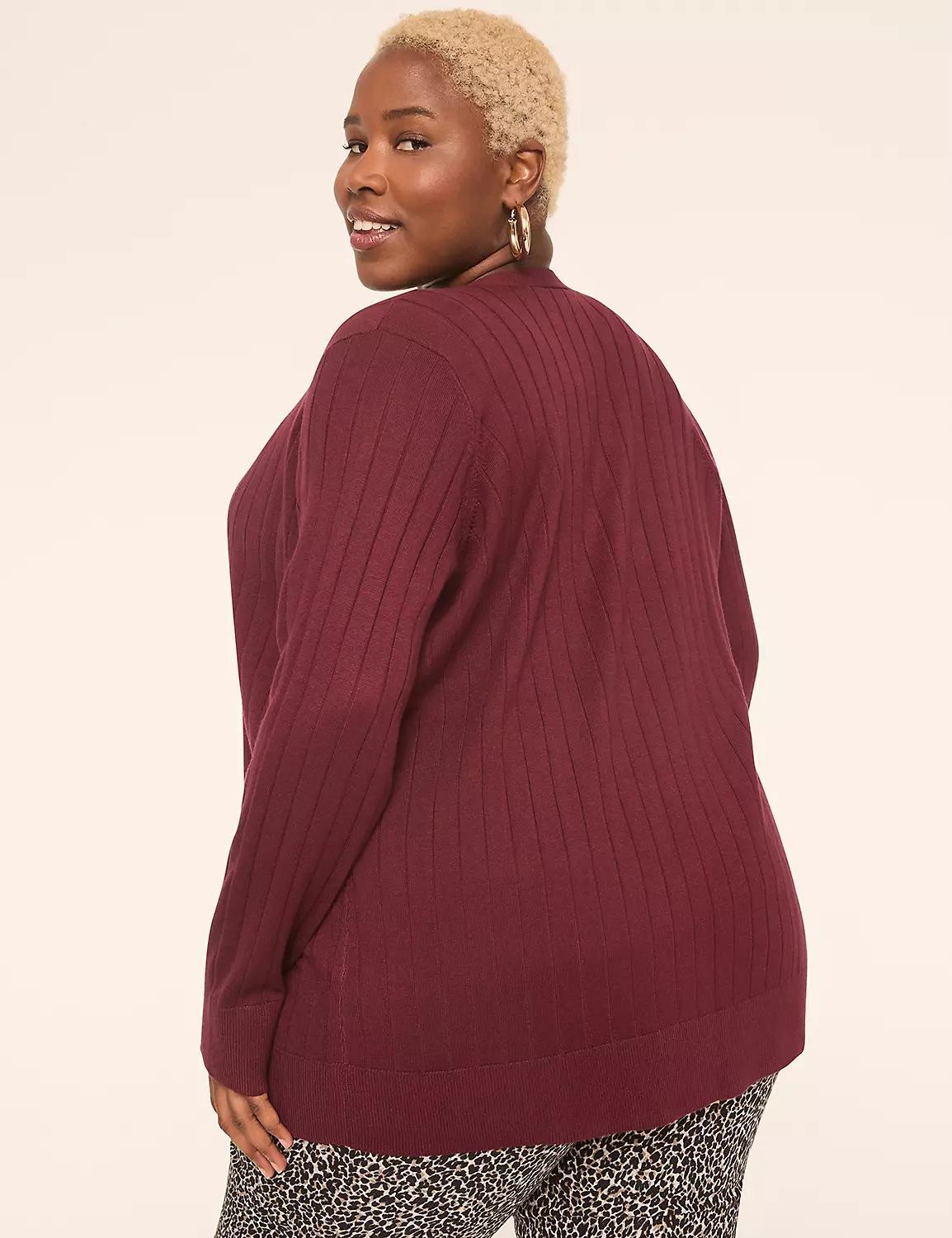 Modern Ribbed Long-Sleeve Open-Front Cardigan Product Image