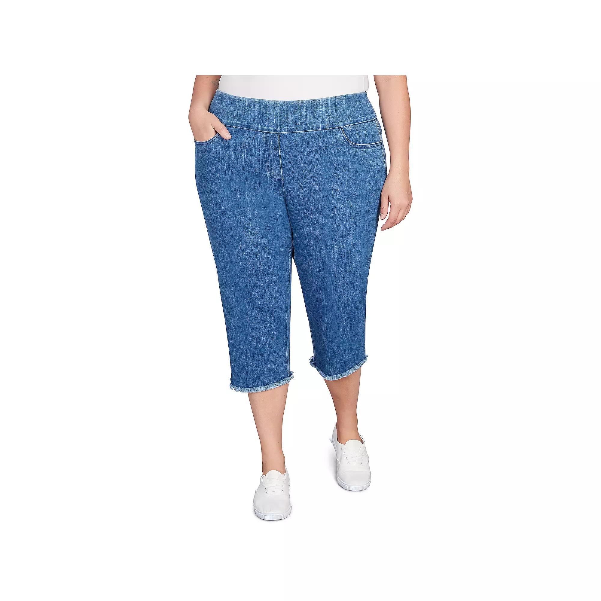 Plus Size Alfred Dunner Denim Fringe Hem Capri Pant, Women's, Size: 24 W, Medium Blue Product Image