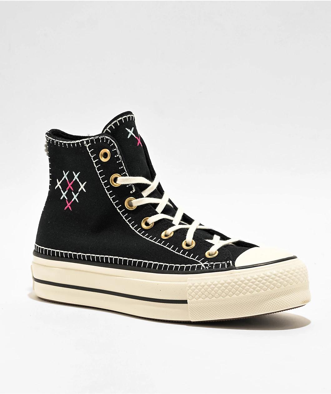 Converse Chuck Taylor All Star Lift Stitch Sich Black & White High Top Platform Shoes Product Image