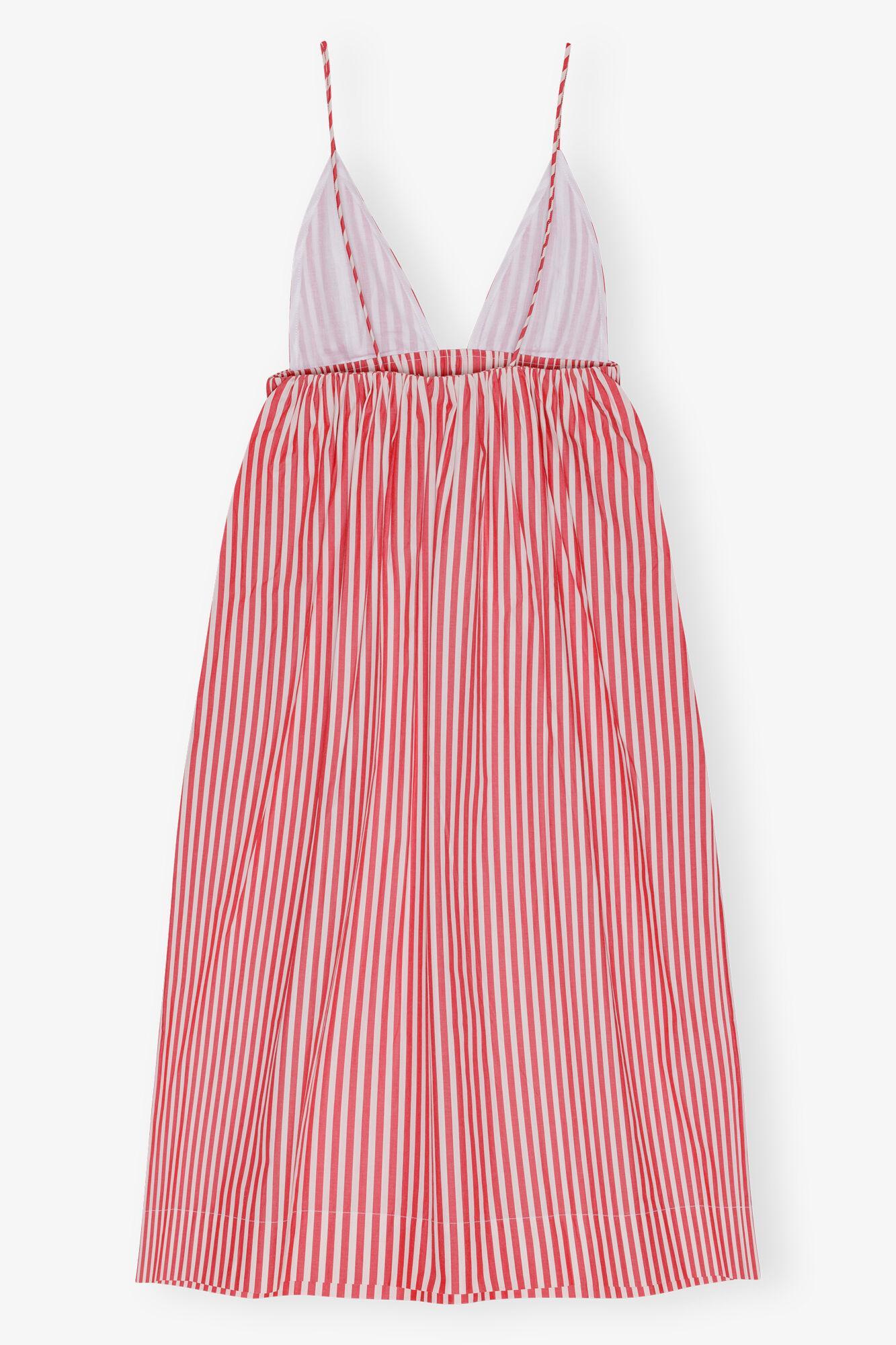 Red Stripe Cotton Strap Midi Dress Product Image