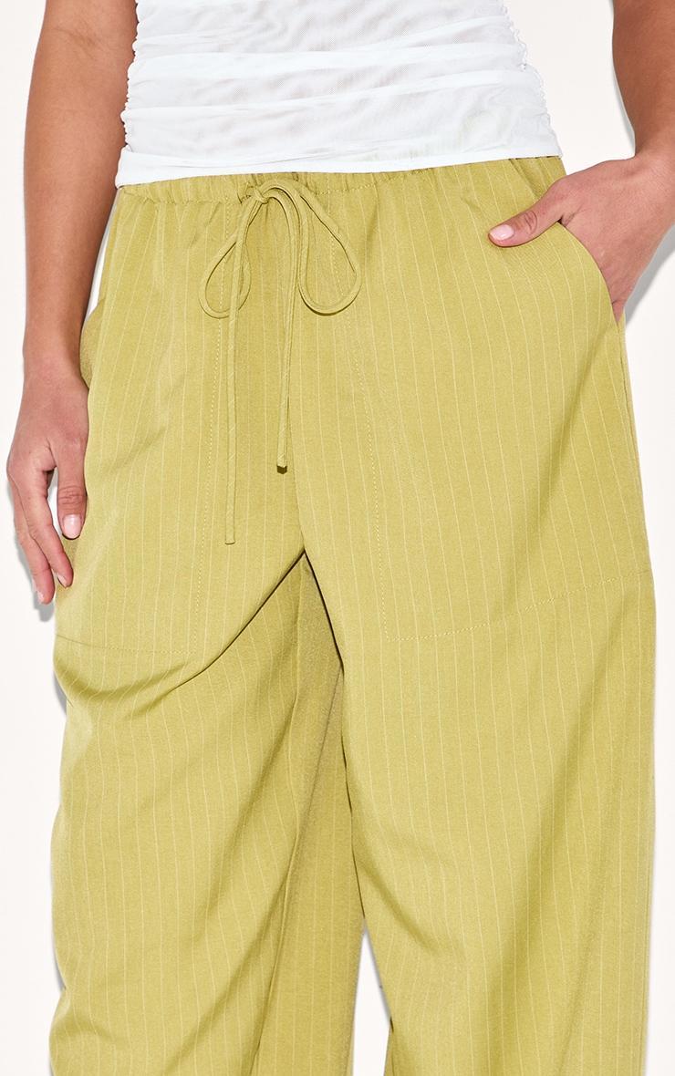 Sage Olive Pinstripe Woven Drawstring Low Rise Relaxed Pants Product Image