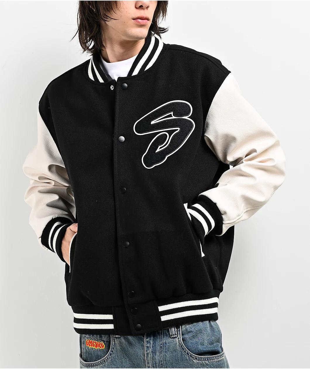 Shaka Wear Logo Black & White Letterman Jacket Product Image