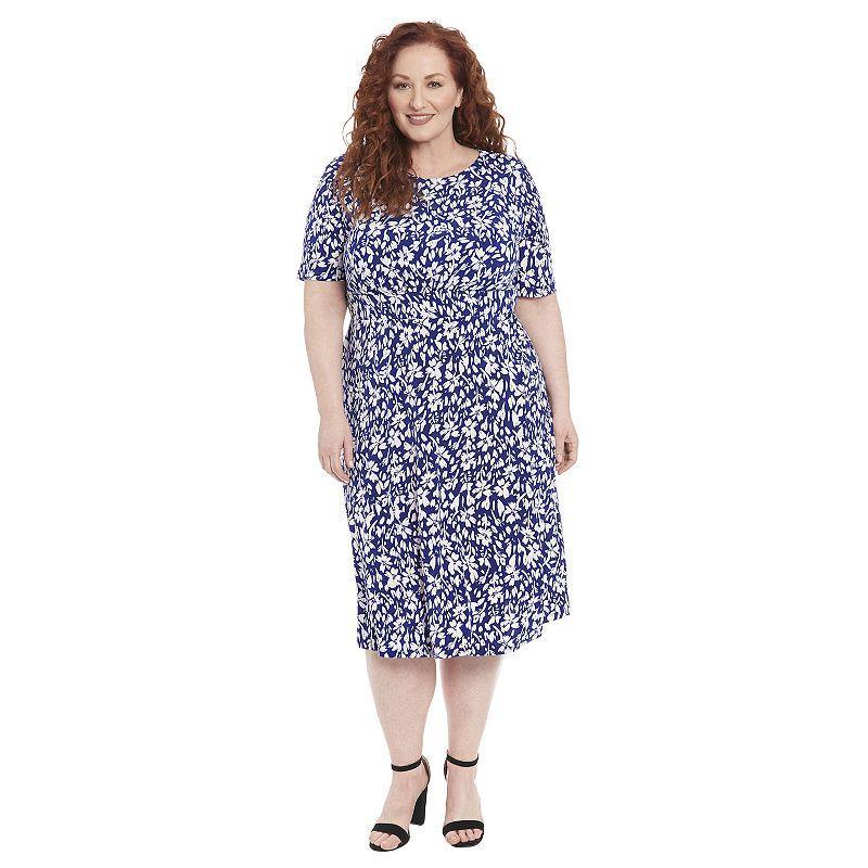 Plus Size London Times Floral Print Inset Waist Midi Dress, Womens Product Image