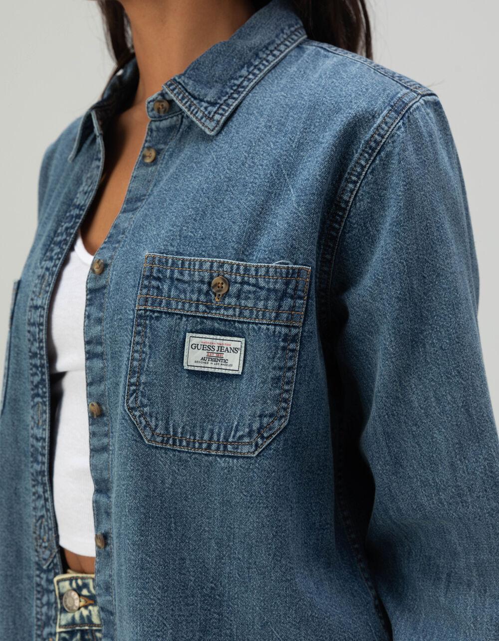 GUESS JEANS Long Sleeve Denim Button Up Womens Shirt Product Image