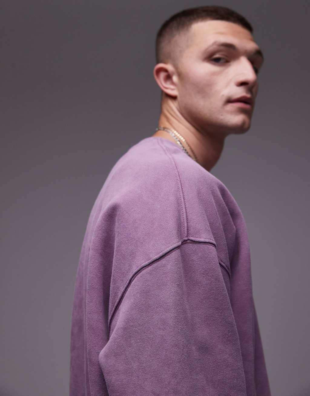 Topman washed oversized sweatshirt in purple Product Image