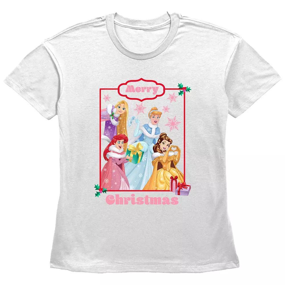Disney Princess Rapunzel, Cinderella, Ariel & Belle Merry Christmas Women's Graphic Tee,  Product Image