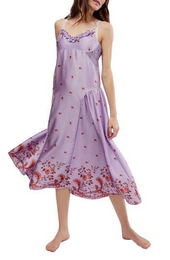 On My Own Floral Satin Nightgown In Lavender Product Image