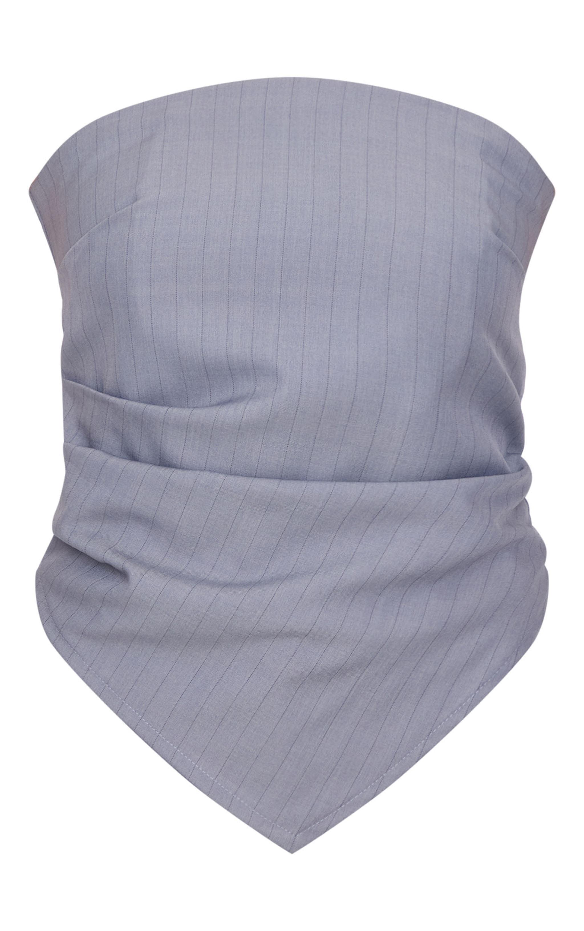 Charcoal Pinstripe Drape Detail Bandeau Top Product Image