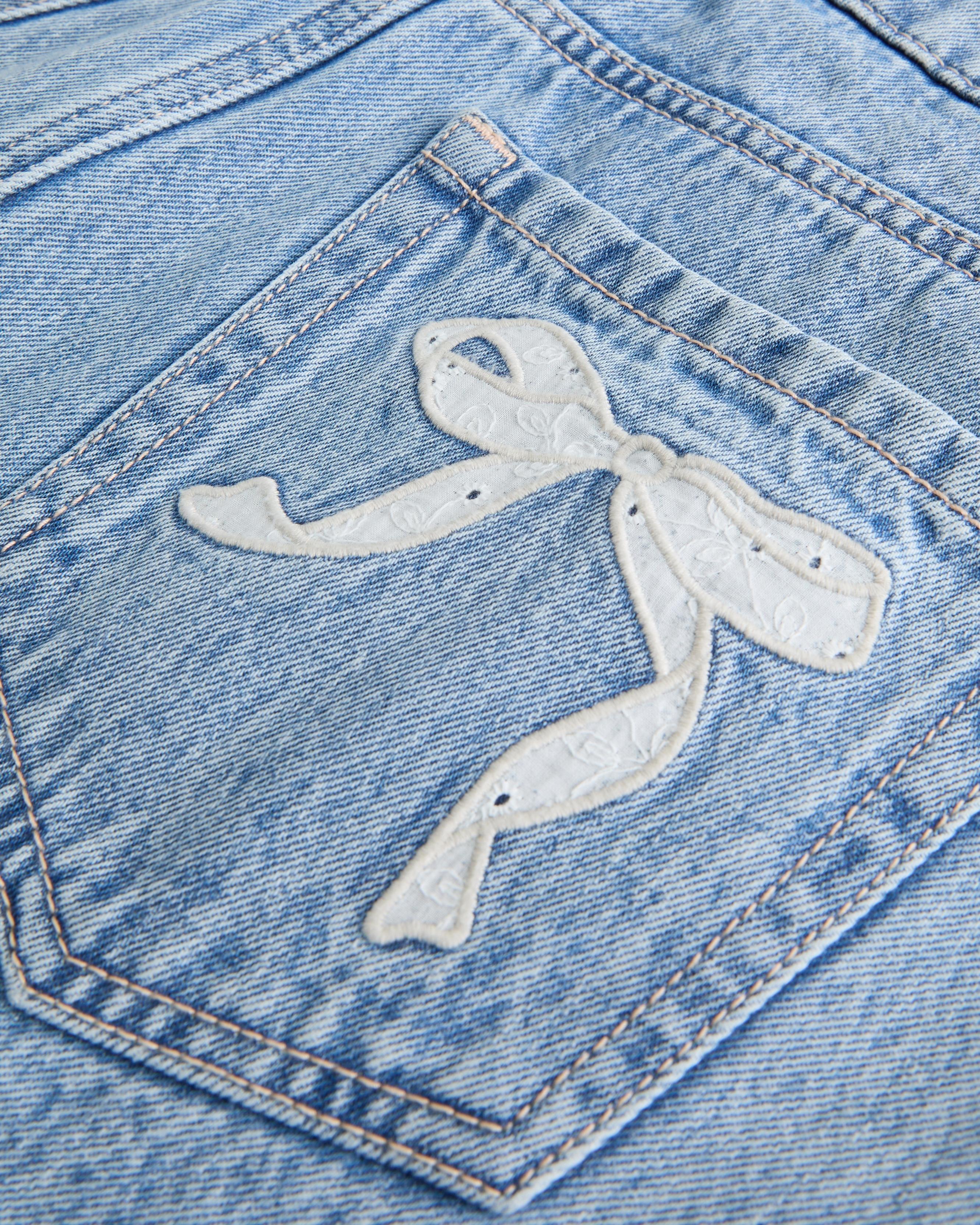 Low-Rise Star Embroidered Denim Mini Skort Product Image