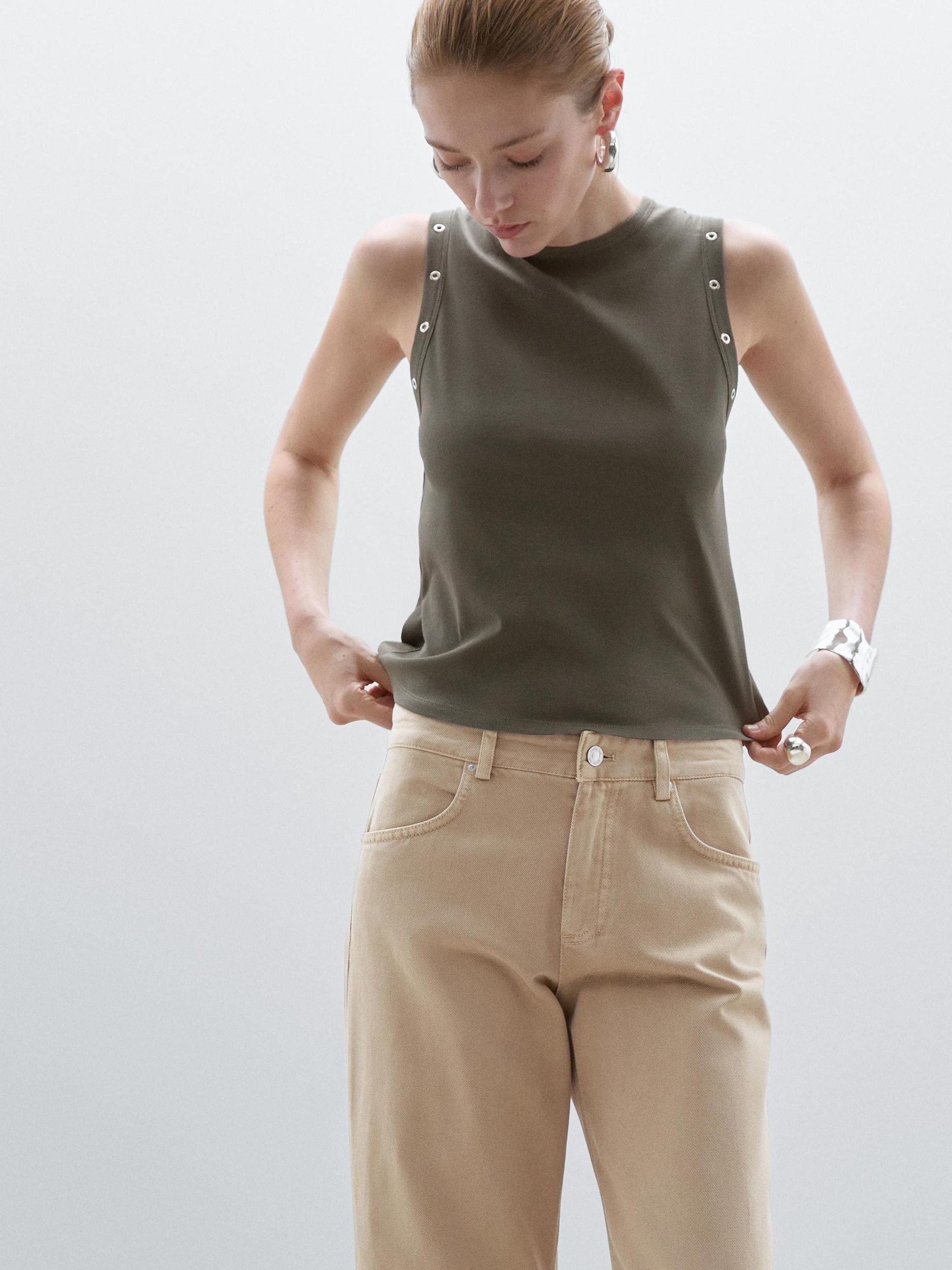 Cropped T-shirt with eyelets Product Image