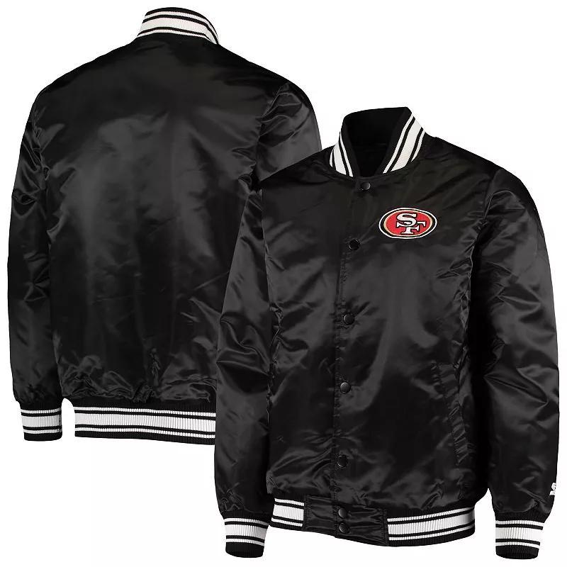 Men's Starter Black San Francisco 49ers Locker Room Satin Varsity Full-Snap Jacket, Size: Large Product Image