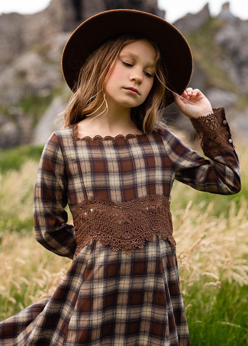 Rosi Dress in Cinnamon Tartan Girls Product Image