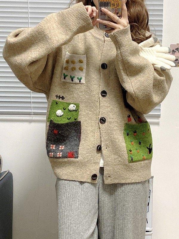 Pocket Jacquard Button Front Cardigan Product Image