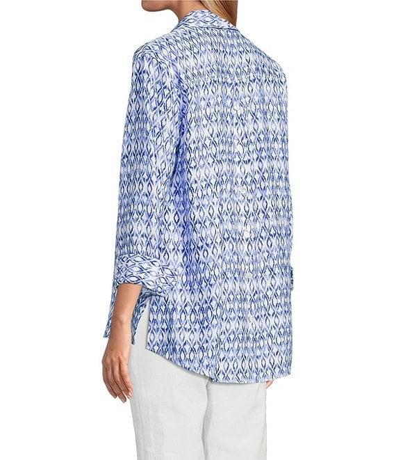 John Mark Allover Ikat Print Point Collar 3/4 Sleeve Hi-Low Hem Button Front Shirt Product Image