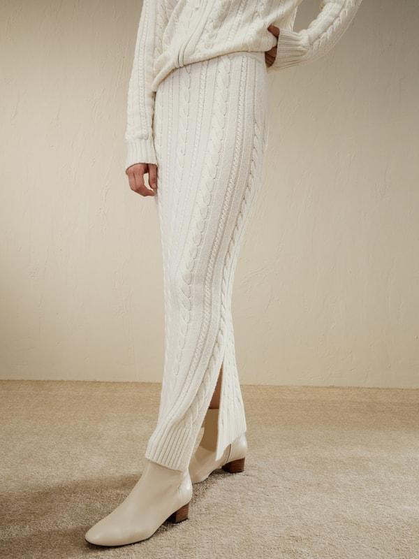 Cable Knit Wool Maxi Skirt Product Image