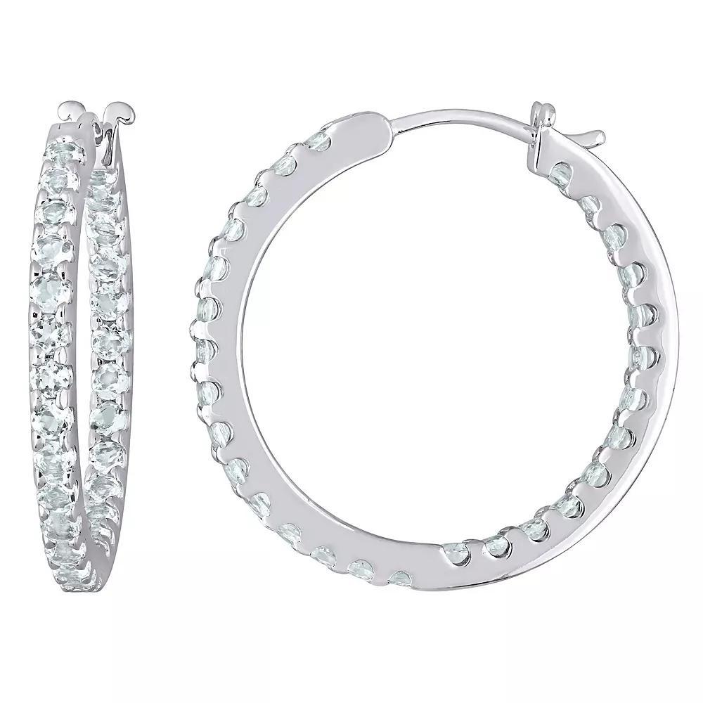 Stella Grace 10k White Gold Aquamarine Inside-Out Hoop Earrings, Women's Product Image