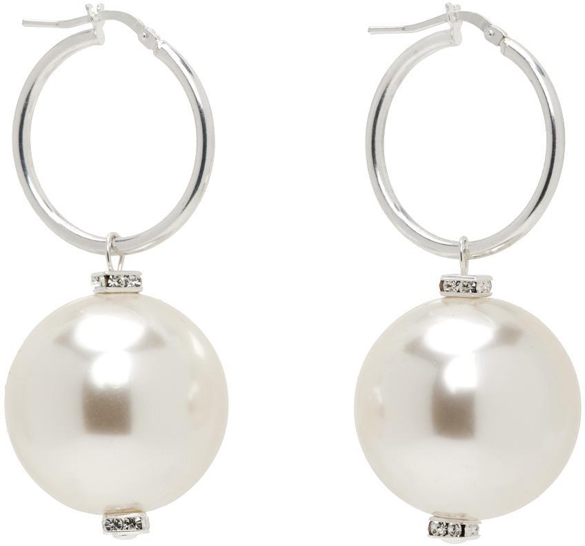 MAGDA BUTRYM Mini Hoop Pearl Earrings In White Product Image