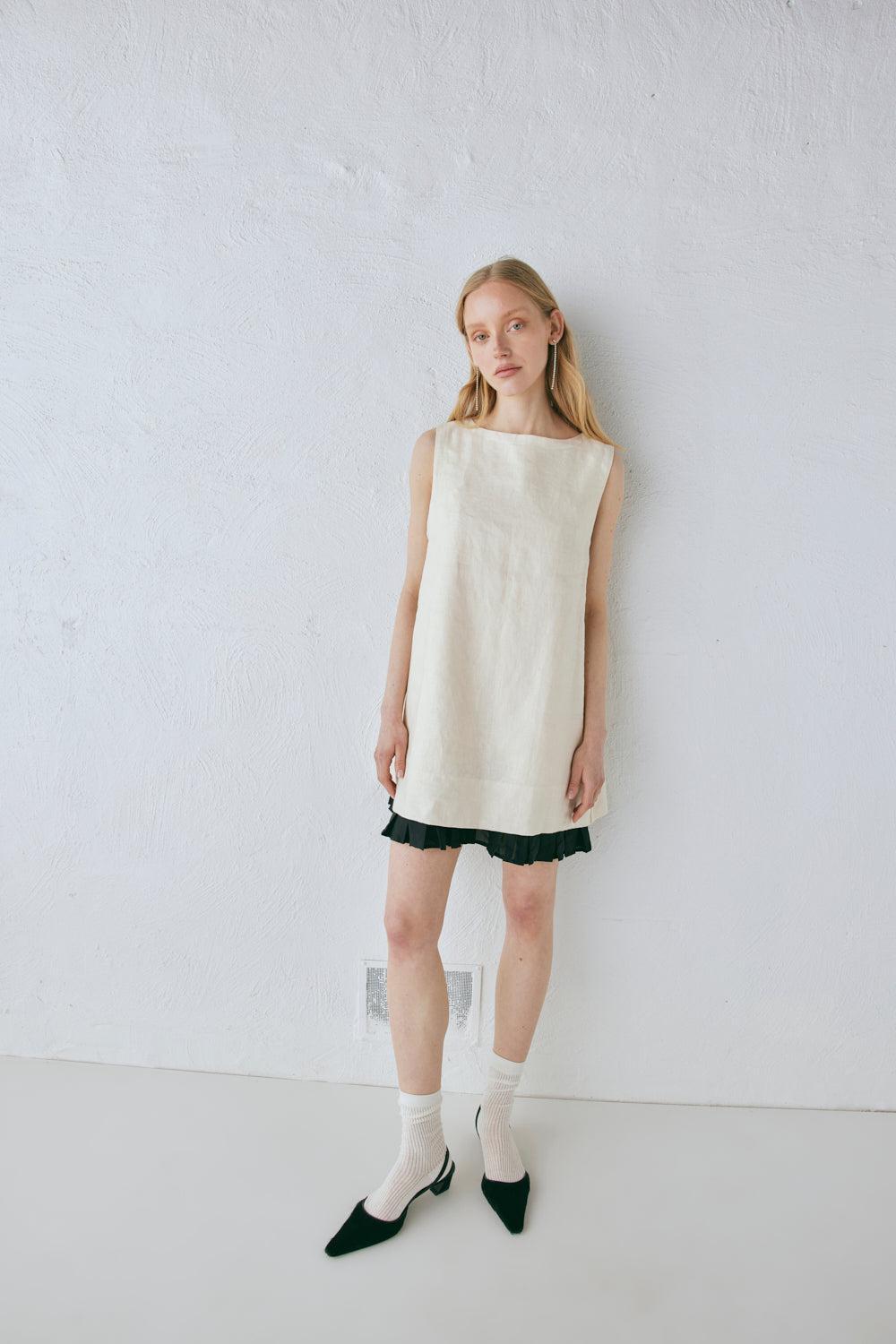 Musa Linen Mini Dress Cream Product Image