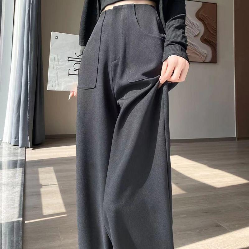 High Rise Plain Wide Leg Pants (Various Designs) Product Image