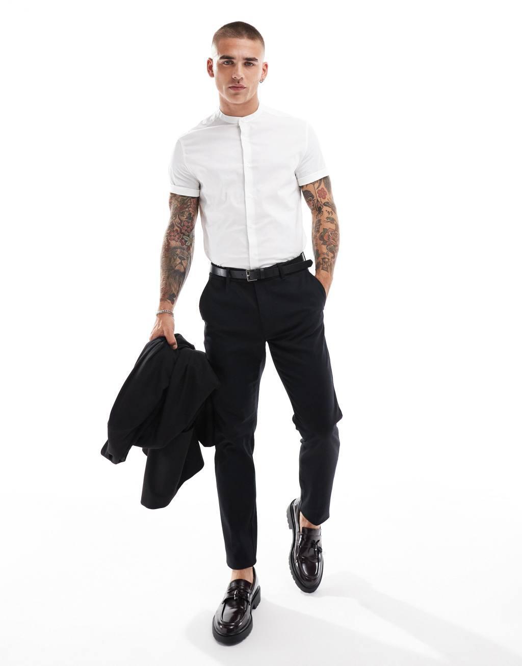 ASOS DESIGN slim fit band collar shirt in white Product Image