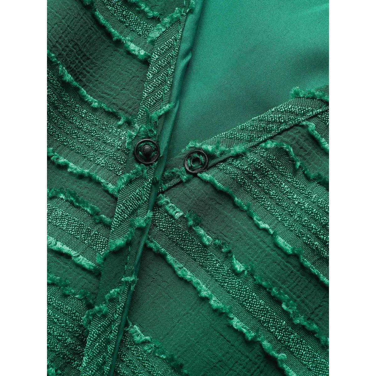 Plus Size Overlap Collar Plain Textured Midi Dress DarkGreen Women Elegant Texture Overlap Collar Cap Sleeve Curvy BloomChic 30/6X Product Image