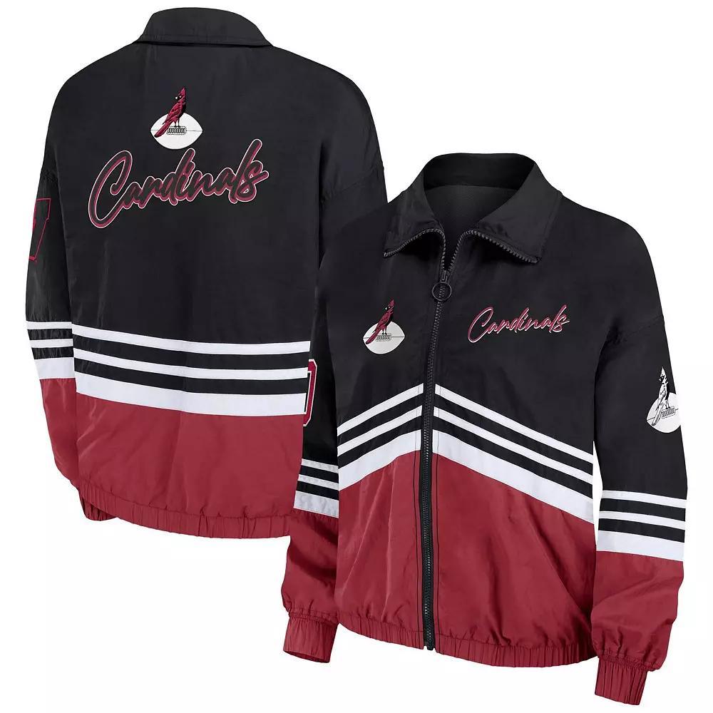 Women's WEAR by Erin Andrews Black Arizona Cardinals Vintage Throwback Windbreaker Full-Zip Jacket, Size: Large Product Image
