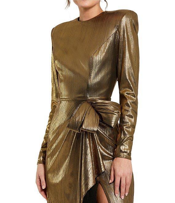Mac Duggal Long Sleeve Bow Detail Metallic Jersey Gown Product Image