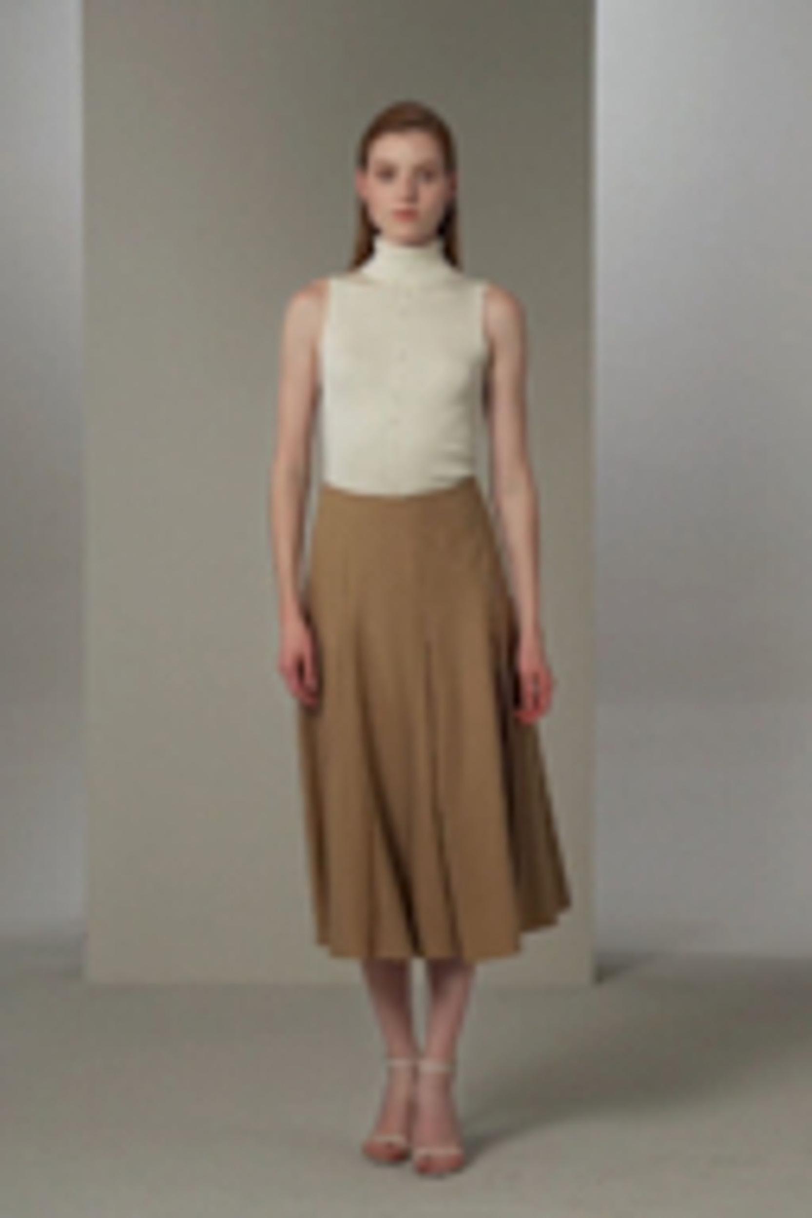 Pleated Merino Wool Midi Skirt Product Image