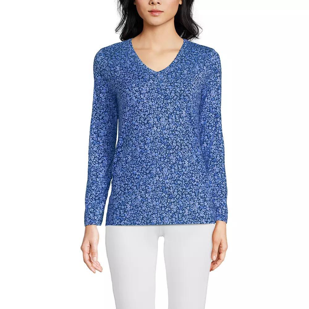 Women's Lands' End Relaxed-Fit Supima Long Sleeve Cotton V-Neck Tee,  Product Image